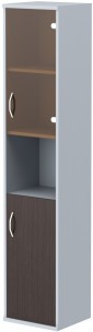 Шкаф колонка с малой глухой и стеклянной дверьми СУ-1.4(R) Венге Магия/Металлик 406*365*1975