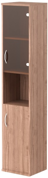Шкаф колонка с малой глухой и стеклянной дверьми СУ-1.4(R) Ясень Шимо 406*365*1975 в Сургуте 
