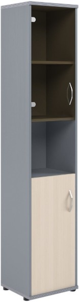 Шкаф колонка с малой глухой и стеклянной дверьми СУ-1.4(L) Клен/Металлик 406*365*1975 в Сургуте 